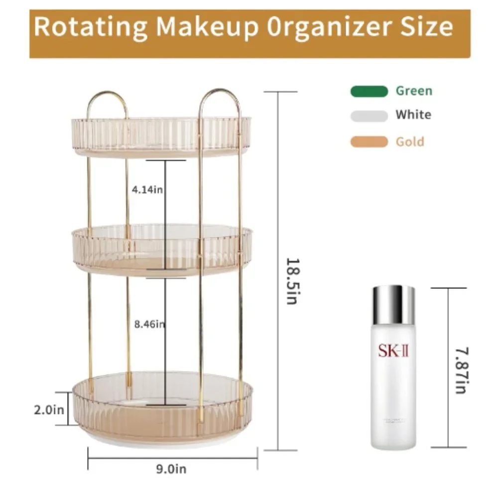 3 Tiers - 360° Turntable Makeup Organizer - Lazy Susan Cosmetics Storage